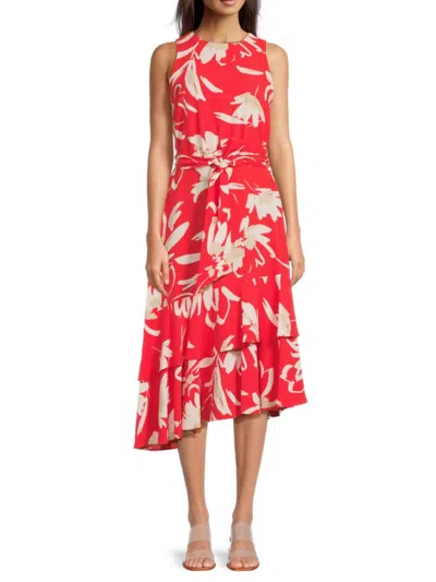 Halston Women's Printed Asymmetrical Ruffle Midi-dress