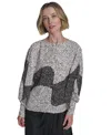 HALSTON WOMEN'S PRINTED BOAT-NECK BLOUSON-SLEEVE TOP