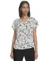 Halston Women's Printed Cap-sleeve V-neck Blouse
