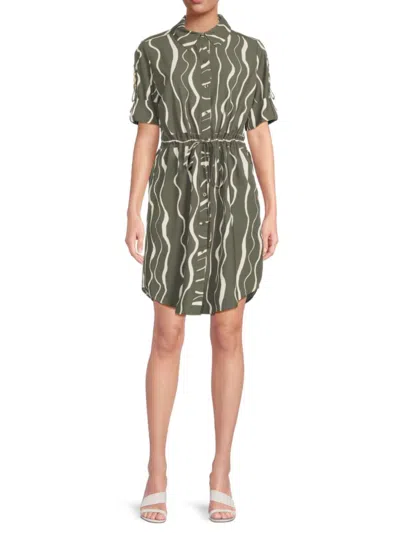 Halston Women's Printed Cinched Mini Shirtdress In Green
