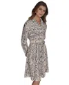 Halston Women's Printed Commuter Tie-waist Dress In Neutral
