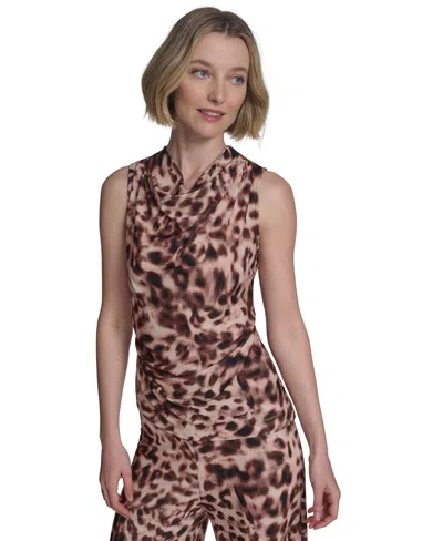 Halston Women's Printed Cowlneck Sleeveless Top In Brown