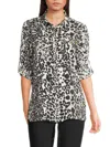 Halston Women's Printed Crepe De Chine Shirt In Black