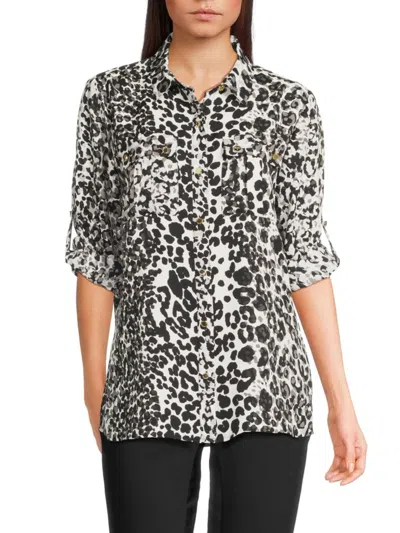 Halston Women's Printed Crepe De Chine Shirt In Black