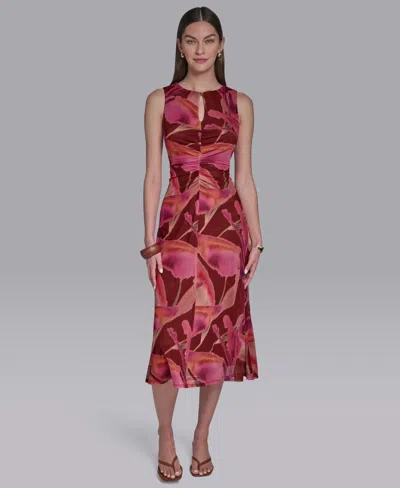 Halston Mesh Printed Midi Dress In Purple