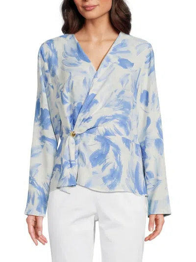 Halston Women's Printed Draped Wrap Blouse In Multi