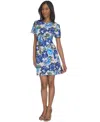 Halston Women's Printed Fit & Flare Short-sleeve Dress In Sea Blue Multi