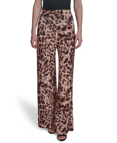 Halston Women's Printed Mid-rise Wide-leg Pull-on Pants In Brown