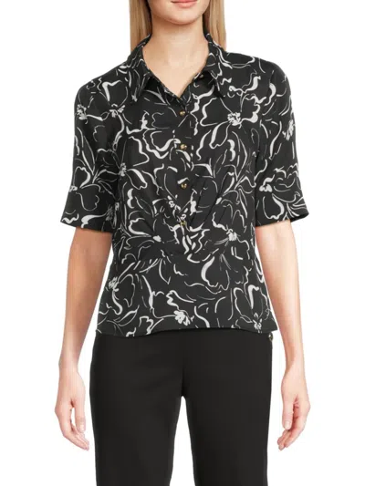 Halston Women's Printed Pleated-front Top