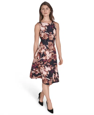 Halston Women's Printed Tucked Scuba Dress In Multi