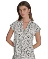 Halston Women's Printed V-neck Cap-sleeve Top In Gray