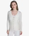 Halston Women's Ribbed Knit Button-front Cardigan In Cream