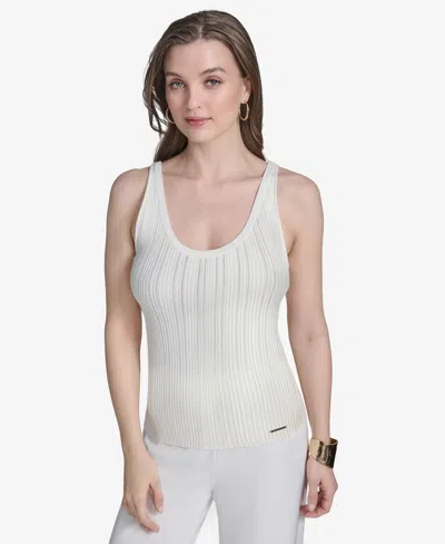 Halston Women's Ribbed Knit Sleeveless Top In Cream
