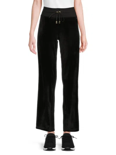 Halston Women's Ribbed Velour Drawstring Pants In Black
