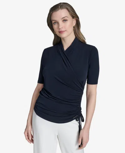 Halston Women's Ruched Faux-wrap Top In Marine