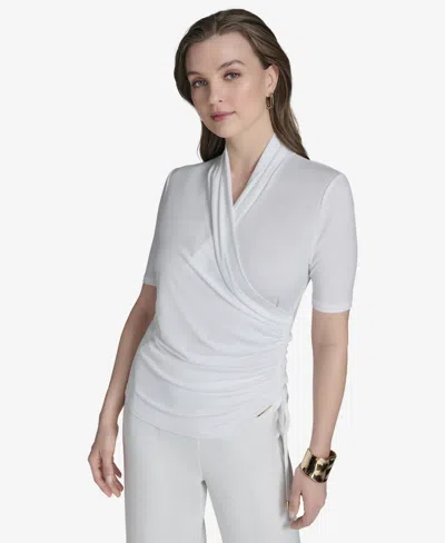 Halston Women's Ruched Faux-wrap Top In White