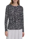 Halston Women's Ruched Zebra Print Top In Black