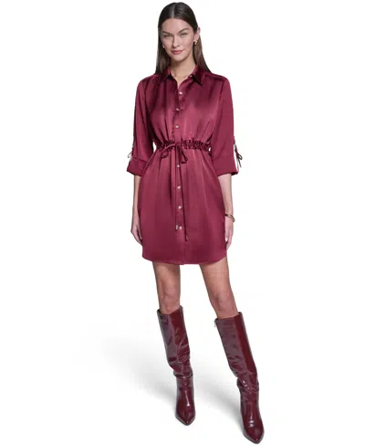 Halston Women's Satin Shirt Dress In Garnet Glow