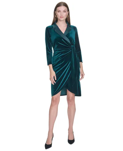 Halston Women's Satin-trim Velvet Sheath Dress In Pine