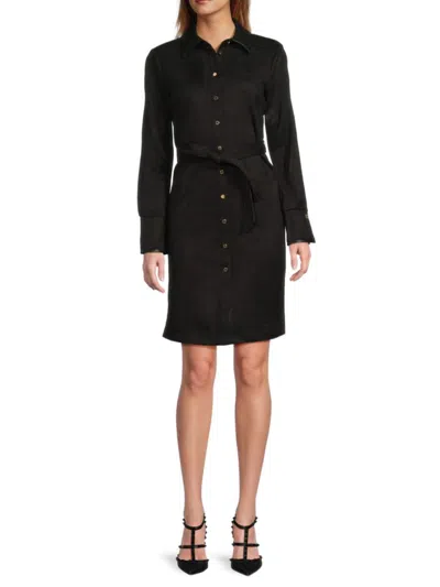 Halston Women's Scuba-suede Button-front Shirtdress In Black