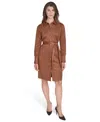 Halston Women's Scuba Suede Long Sleeve Dress In Brown