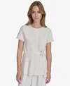 HALSTON WOMEN'S SHORT-SLEEVE BELTED ROUND-NECK BLOUSE