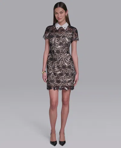 Halston Women's Short-sleeve Collared Sheath Dress In Multi