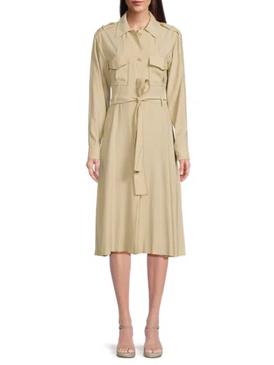 Halston Women's Shoulder Tab Belted Midi-dress In Neutral