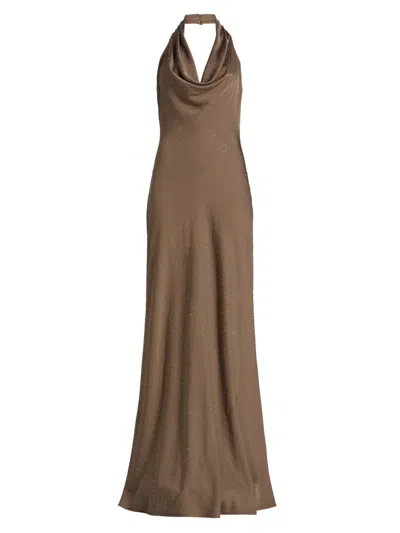 Halston Women's Sid Satin Cowlneck Gown In Brown