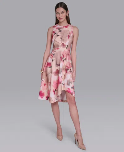 Halston Women's Sleeveless Crew Neck Asymmetrical Dress In Multi