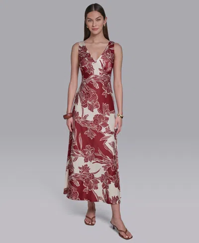 Halston Sleeveless V-neck Midi Dress In Multi