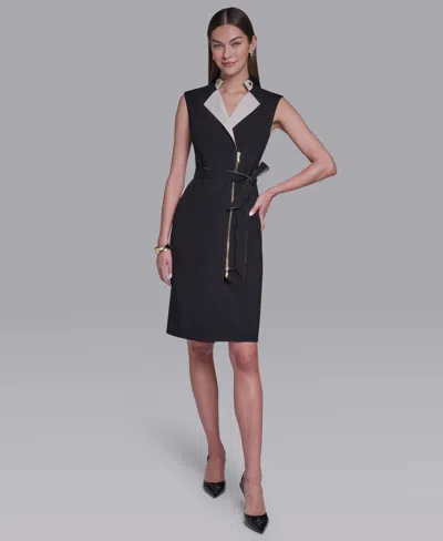 Halston Women's Sleeveless Moto Dress In Black