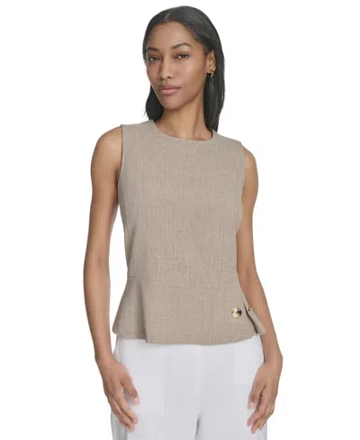 Halston Women's Sleeveless Side-pleat Peplum Top In Khaki