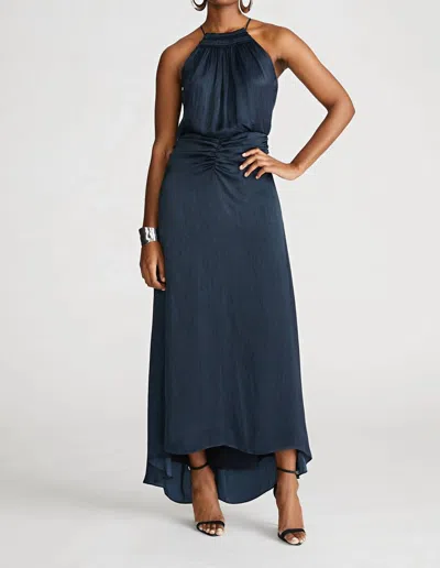Halston Women's Slub Micro Satin Gown In Navy In Blue