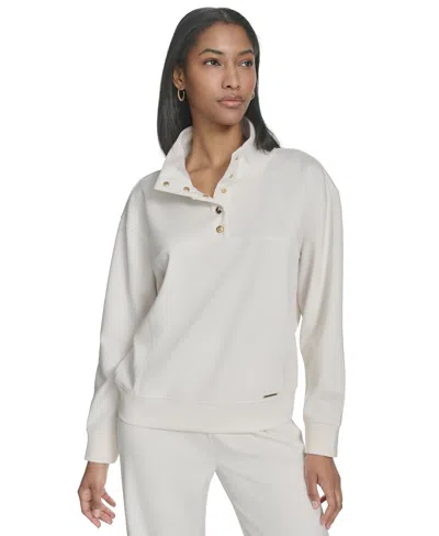 Halston Women's Snap-collar Long-sleeve Pullover In Cream