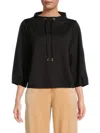 Halston Women's Solid Drawstring Neck Sweatshirt In Black