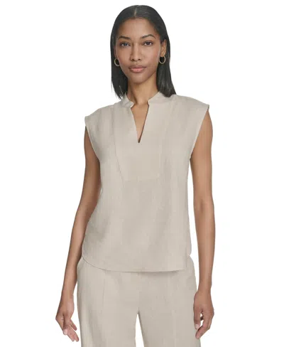 Halston Women's Split-neck Sleeveless Front-seam Top In Beige