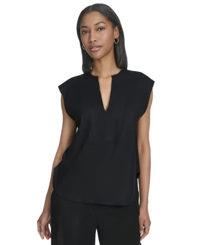 Halston Women's Split-neck Sleeveless Front-seam Top In Black