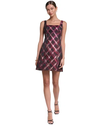 Halston Women's Square-neck Plaid Mini Dress In Multi