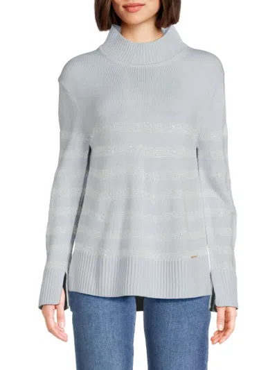 Halston Women's Striped Highneck Sweater In Frost Combo