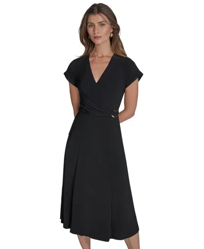 Halston Women's Surplice-neck Faux-wrap Dress In Black