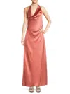 Halston Draped Satin Halterneck Gown In Salmon