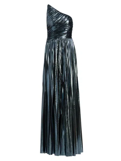 Halston Women's Terese Metallic Jersey One-shoulder Gown In Blue