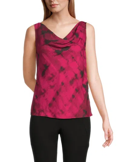 Halston Women's Tie Dye Cowlneck Top In Red Multi
