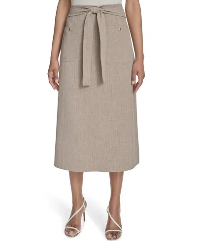 Halston Women's Tie-waist Patch-pocket Midi Skirt In Khaki