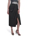 Halston Women's Twill Satin Faux-wrap Midi Skirt In Black