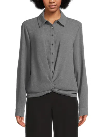 Halston Women's Twist-waist Crosshatch Top In Grey