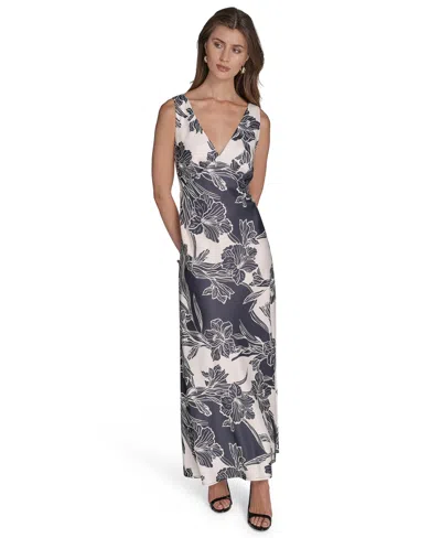 Halston Women's V-neck Sleeveless Satin Gown In Black