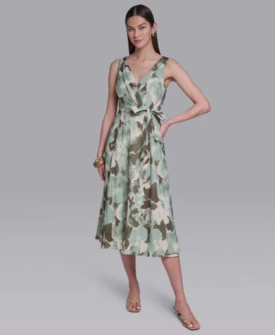 Halston Women's V-neck Self Sash Dress In Multi