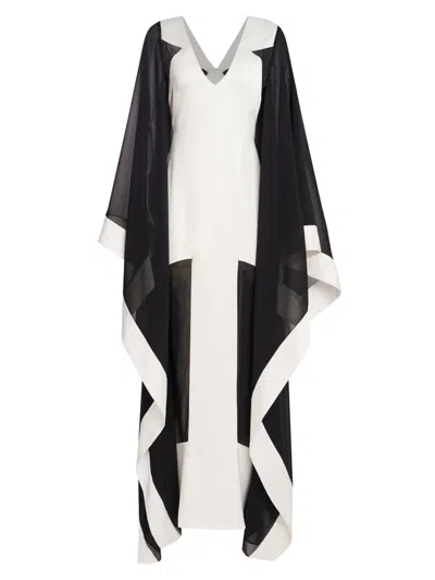 Halston Women's Yara Satin & Chiffon Gown In White Black